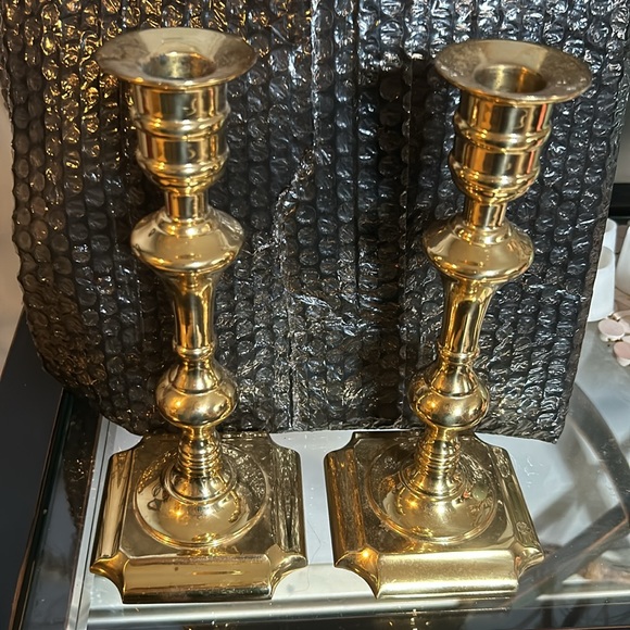 Set of two lacquered brass candlesticks